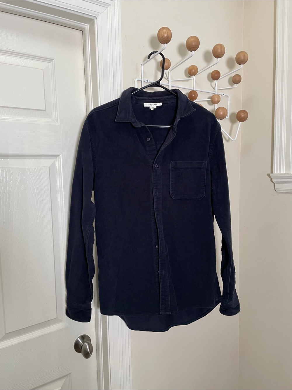 FRAME - Slim Textured Shirt Button-Up Shirt - Navy - M